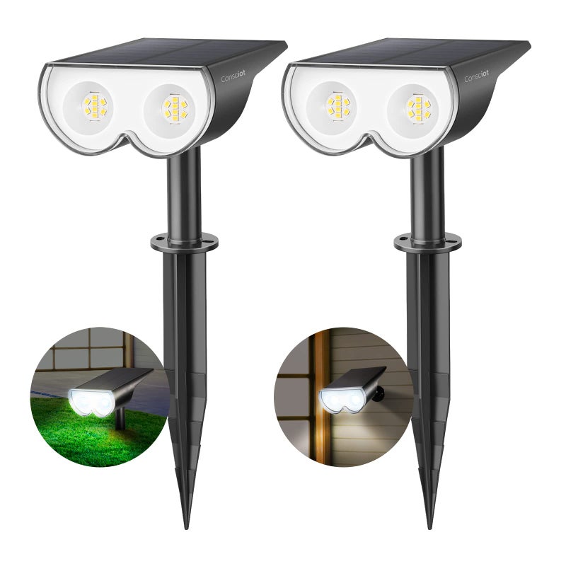 Consciot Solar Lights Outdoor Waterproof, Consciot 16 LEDs IP67 Spot Lights Outdoor, Auto On/Off Solar Garden Light, 2-in-1 Adjustable Wall Lights for Landscape Yard Pathway, Cool White 2 Pack - Image 1